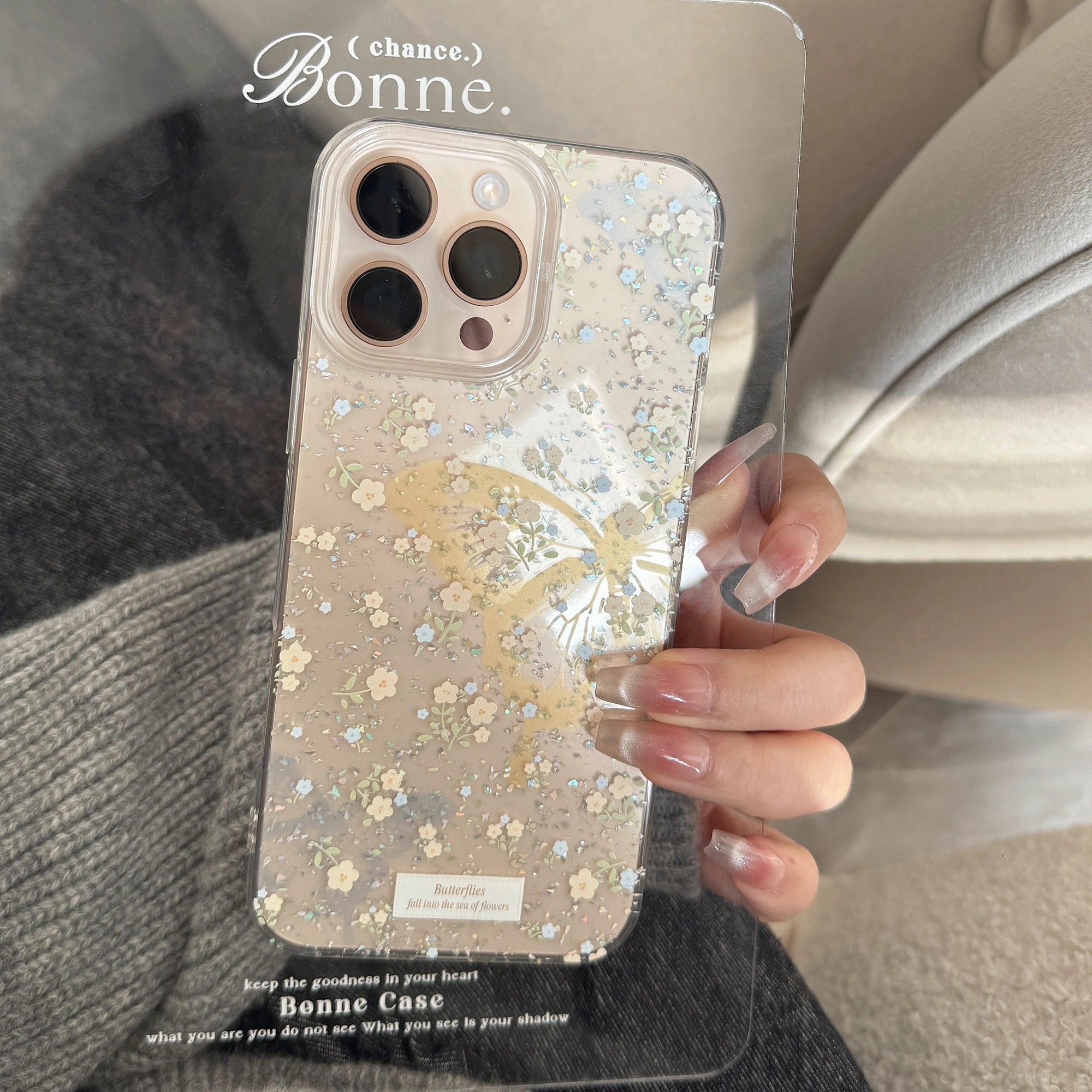 Yellow Butterflies & Blue Florals - iPhone Case